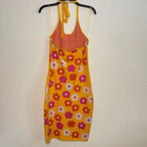Willow & Wind Knit Orange Pink Halter Floral Print Daisy Women Size Large Dress - Picture 4 of 6